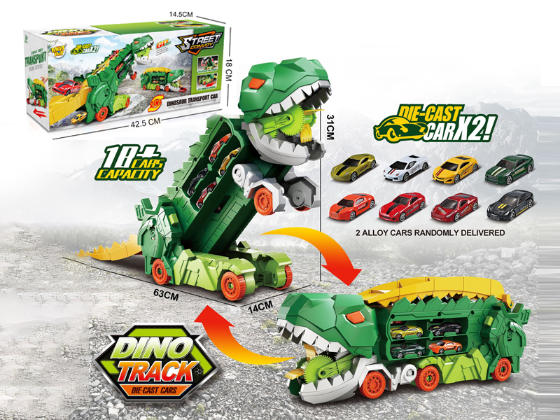 Dinosaur Deformation Catapult Rail Container Car+2 Alloy Cars
