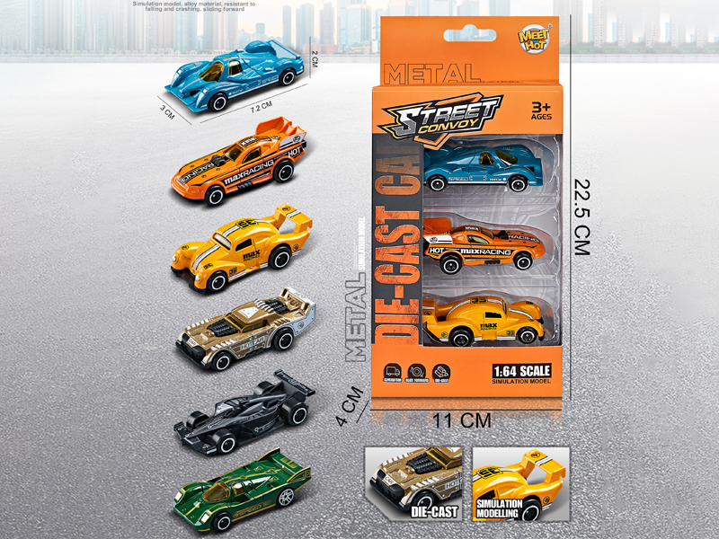 1:64 Slide Alloy Racing Car 3PCS