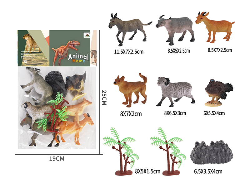 5-Inche Farm Animal 6PCS+2 Tree+1 Stone