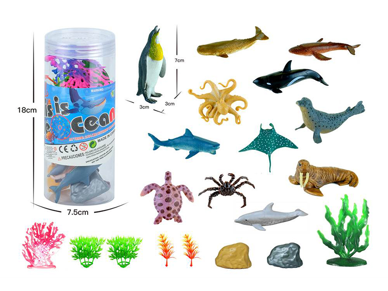 12pcs Solid Sea Animals Set