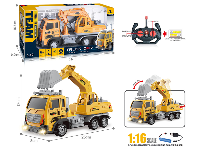 27Mhz 1:16 4-Channel Remote Control Excavator With Headlight(Included Batteries)