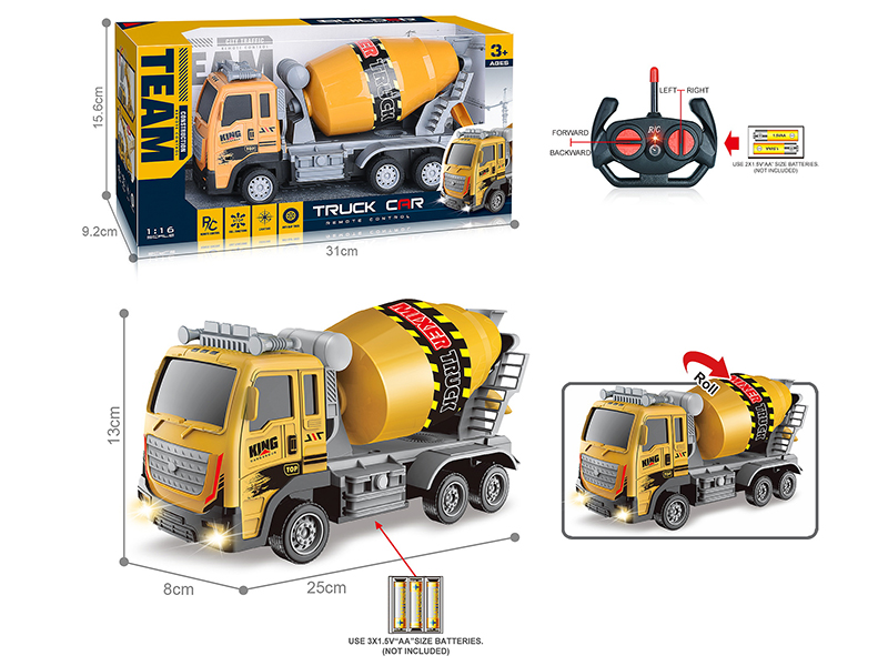 27Mhz 1:16 4-Channel Remote Control Concrete Mixer With Headlight(Not Included Batteries)