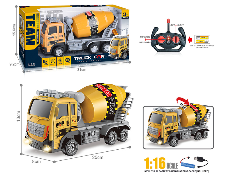 27Mhz 1:16 4-Channel Remote Control Concrete Mixer With Headlight(Included Batteries)