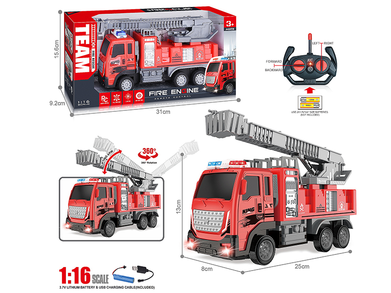 27Mhz 1:16 4-Channel Remote Control Fire Ladder Truck With Headlight(Included Batteries)