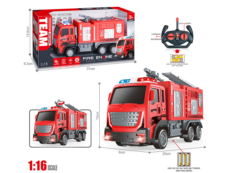 27Mhz 1:16 4-Channel Remote Control Fire Engine With Headlight(Not Included Batteries)