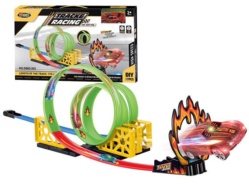 Glow In The Dark Track Racing Car 17pcs(Car With Lights)