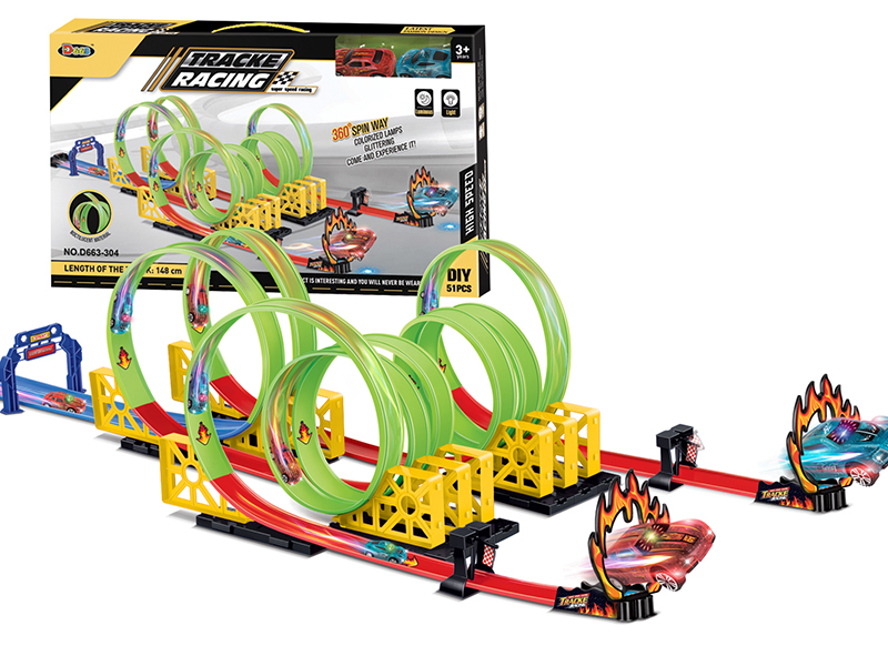 Glow In The Dark Track Racing Car 51pcs(Car With Lights)