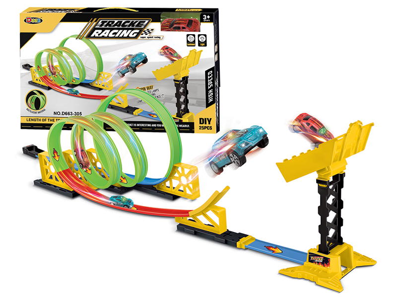 Glow In The Dark Track Racing Car 25pcs(Car With Lights)