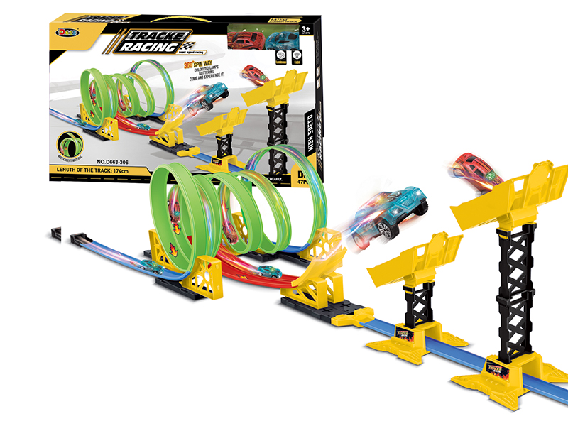 Glow In The Dark Track Racing Car 47pcs(Car With Lights)
