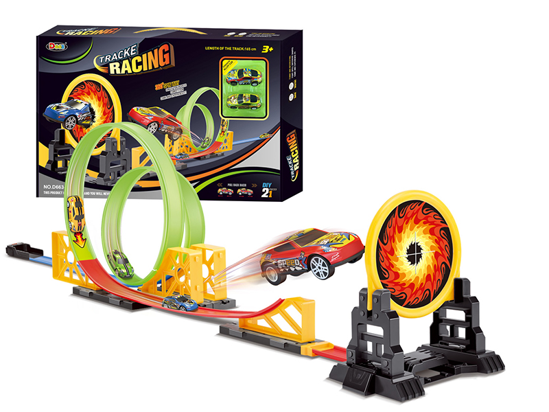Pull Back Alloy Car Track Set 21pcs(With Cloth Fire Ring)