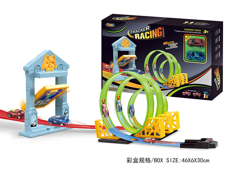 Glow In The Dark Track Pull Back Car Set 19pcs