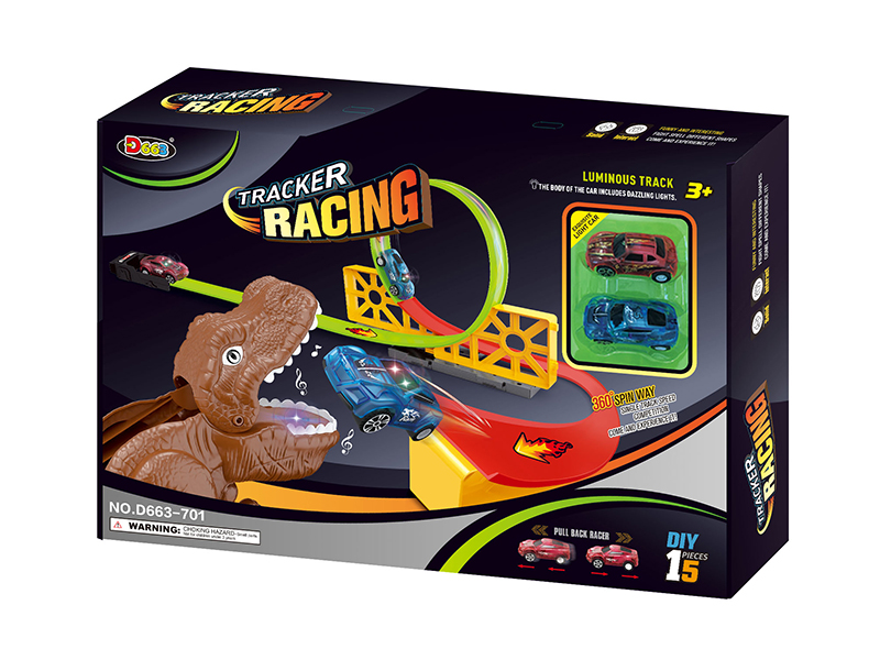 Glow In The Dark Dinosaur Track Pull Back Cars Set