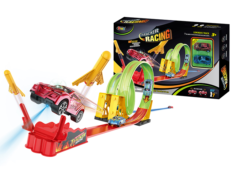Glow In The Dark Track Alloy Pull Back Car Set 17pcs(Ejection Aircraft)