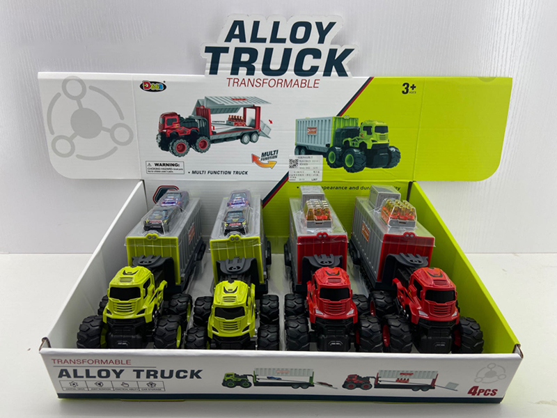 Inertia Transformable Alloy Container Trucks 4pcs