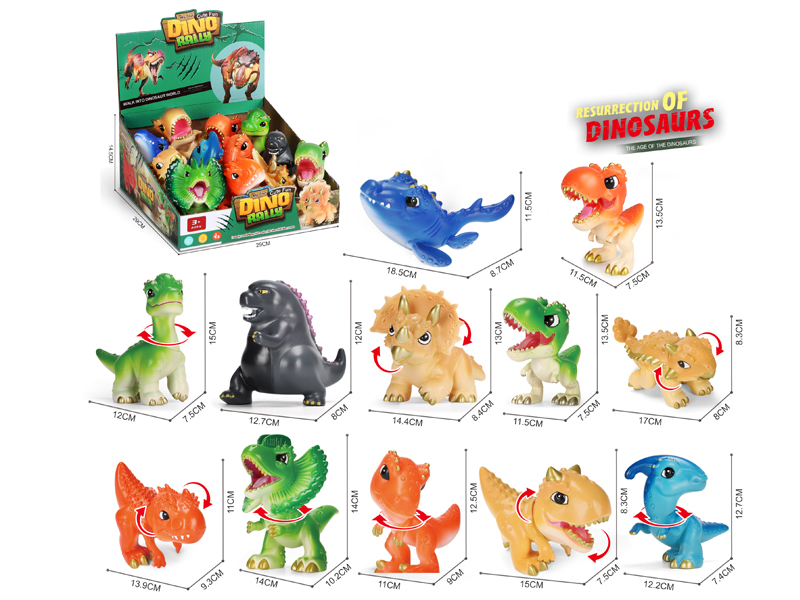 12PCS Vinyl Cartoon Dinosaur Toy