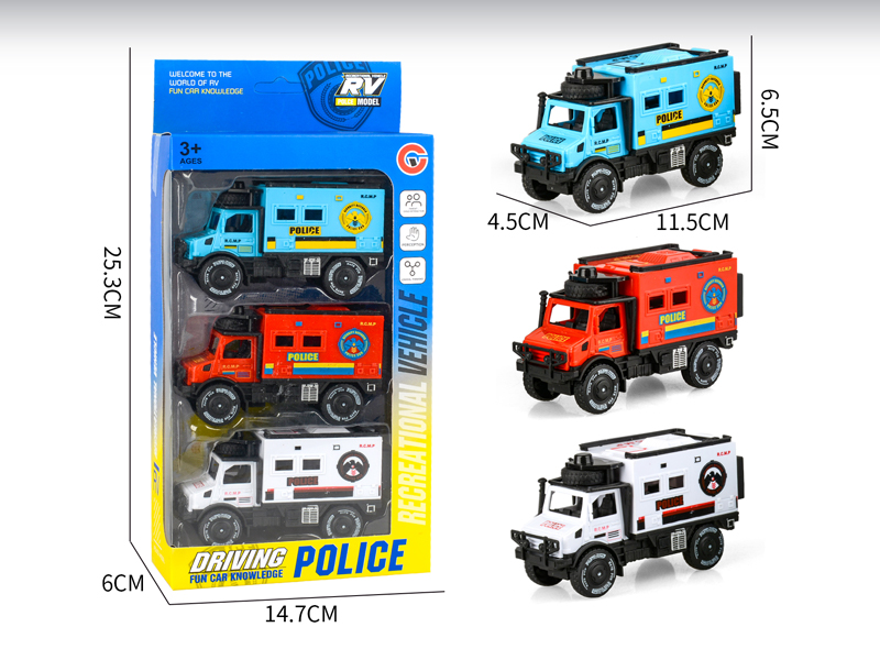 Friction Single Row Unimog Police Car 3PCS