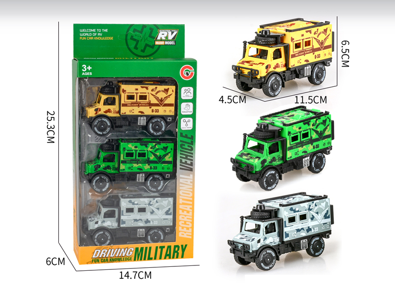 Friction Single Row Unimog Military Vehicle 3PCS