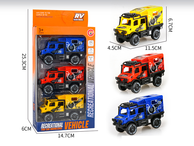 Friction Double Row Unimog Racing Car 3PCS
