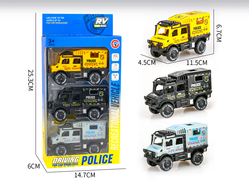 Friction Double Row Unimog Police Car 3PCS