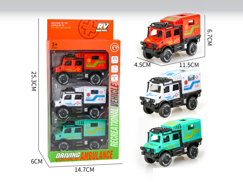 Friction Double Row Unimog Ambulance 3PCS