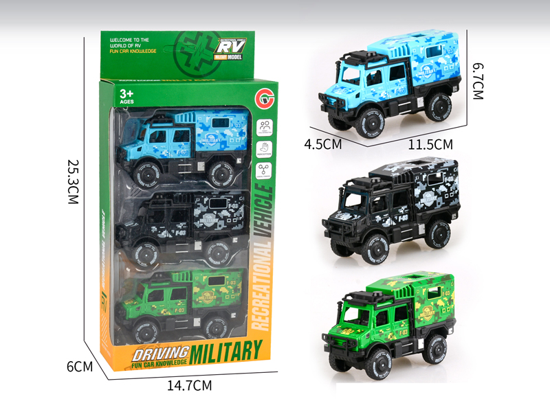 Friction Double Row Unimog Military Vehicle 3PCS