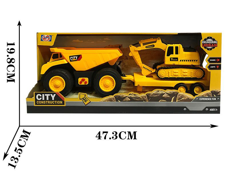 Friction Dump Truck With Lights And Music + Friction Excavator