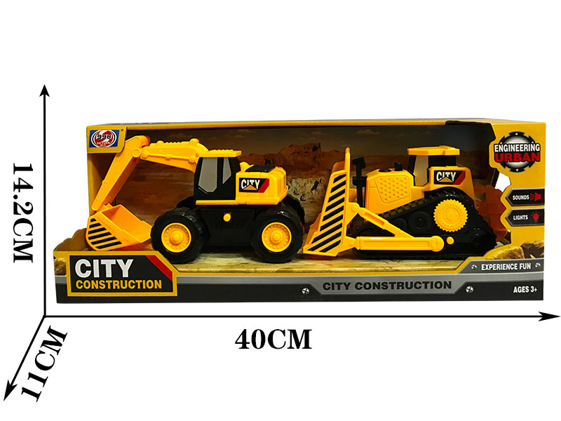 Friction Engineering Truck With Lights And Music(Bulldozer + Excavator)