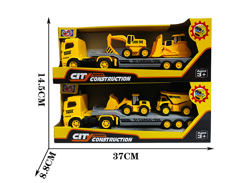 Friction Platform Trailer With 3D Lights And Music + 2 Slide Cars