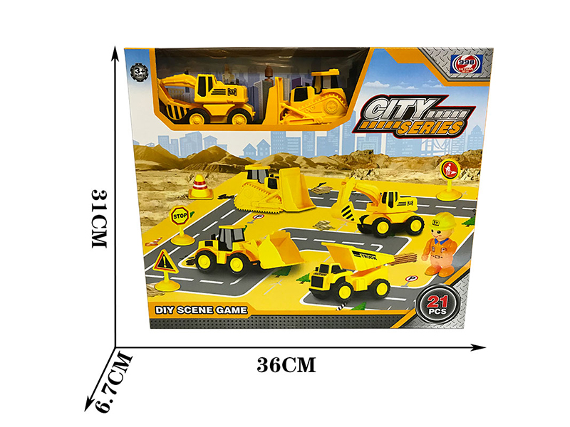 Double Pull Back Engineering Trucks DIY Scene Game(2 Cars)