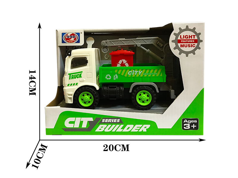 Friction Rubbish Car With 3D Lights And Music + Trash Can