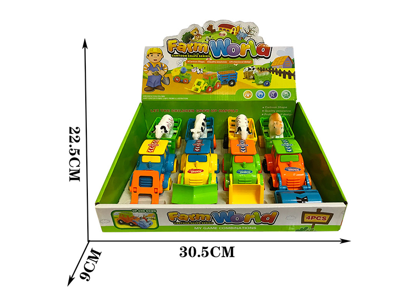 Friction Farm Tractor + Cattle/Horse/Sheep 4PCS