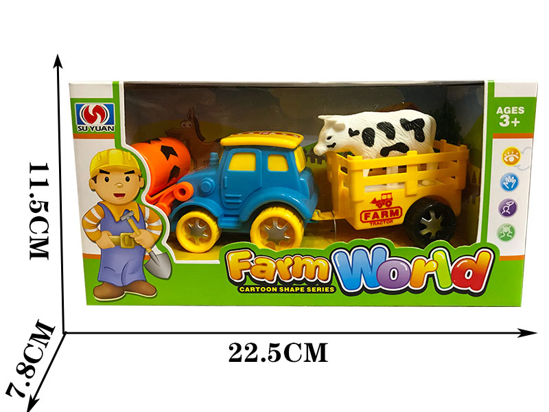 Friction Cartoon Farm Trailer + Cattle/Horse/Sheep