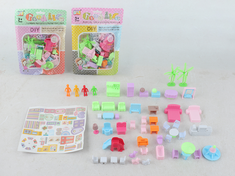 Four Dolls With Furniture Toys 50pcs