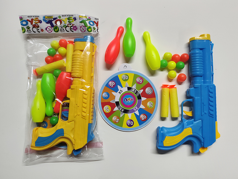 EVA Soft Bullet & Ping-Pong Ball Gun With Target, Bowling Ball