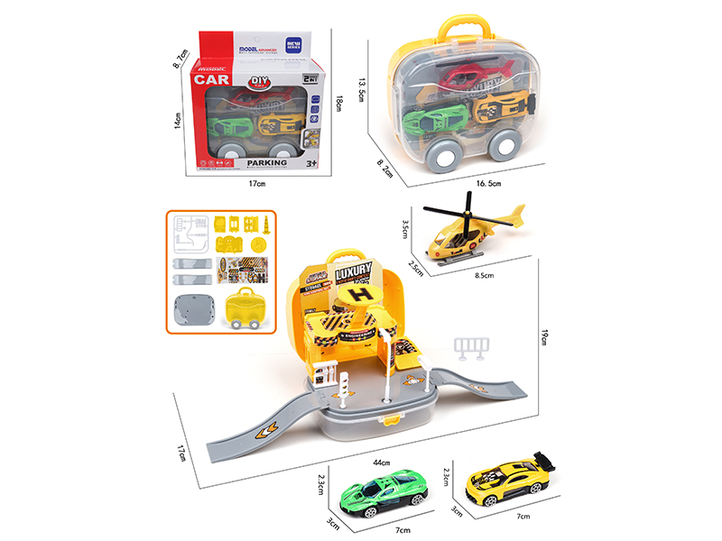 Storage Parking Lot(1 Helicopter + 2 Slide Alloy Cars)