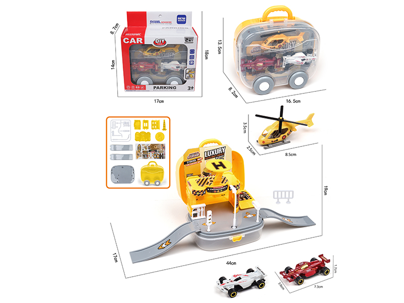 Storage Parking Lot(1 Helicopter + 2 Slide Alloy F1 Racing Cars)