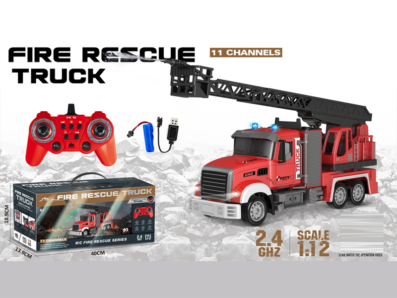 1:12 2.4G 11CH R/C Sprinkler Ladder Fire Truck With Light And Music