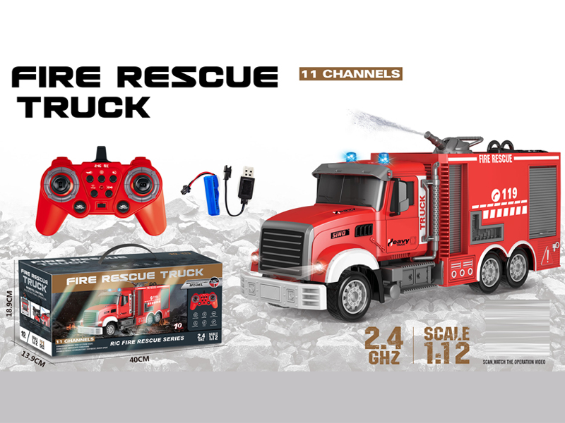 1:12 2.4G 11CH R/C Water Cannon Fire Truck With Light And Music