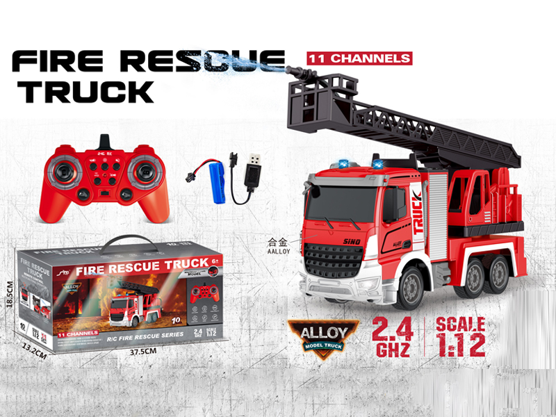 1:12 2.4G  11CH R/C Alloy Spray Ladder Fire Truck With Light And Music