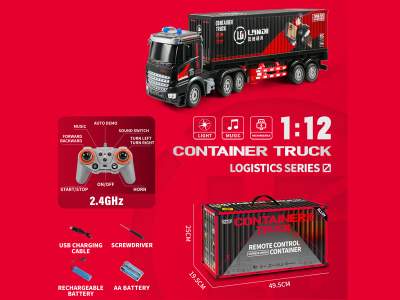 1:12 2.4G 9CH R/C Alloy Container Trailer With Light And Music