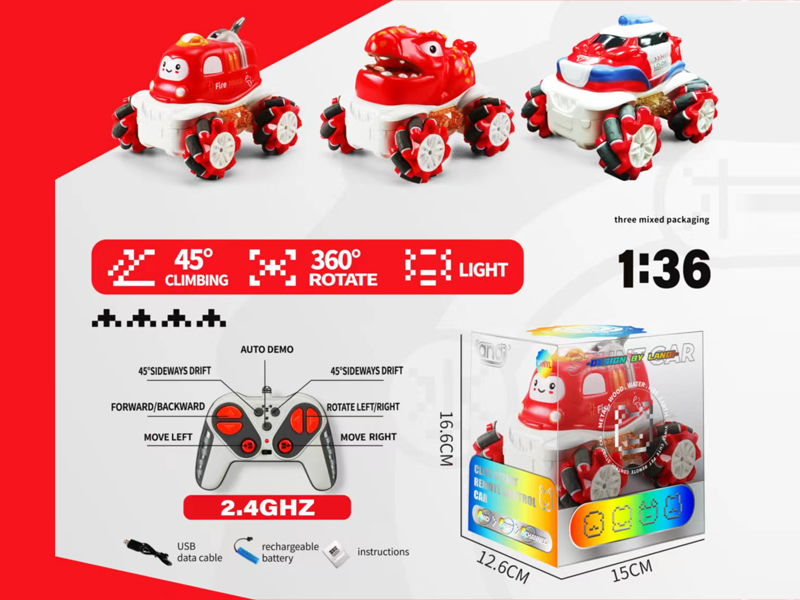 1:36 2.4G  9CH R/C Vinyl Cartoon Stunt Car With Light