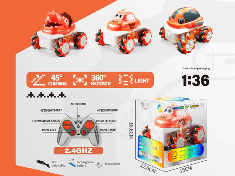 1:36 2.4G  9CH R/C Vinyl Cartoon Stunt Car With Light