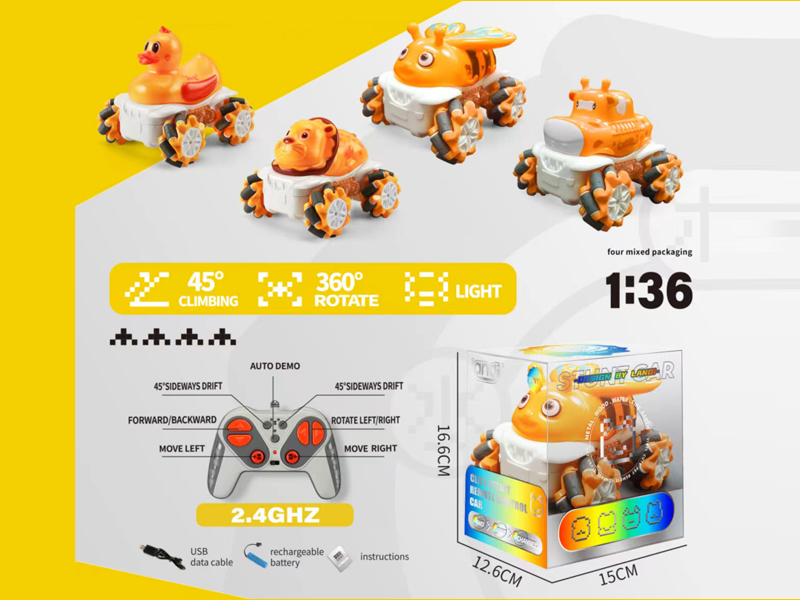 1:36 2.4G  9CH R/C Vinyl Cartoon Stunt Car With Light