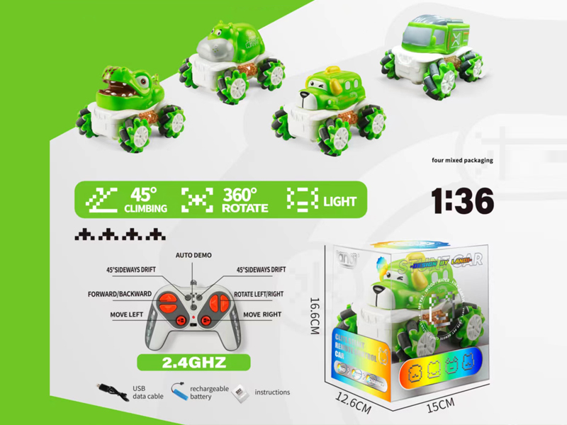 1:36 2.4G  9CH R/C Vinyl Cartoon Stunt Car With Light