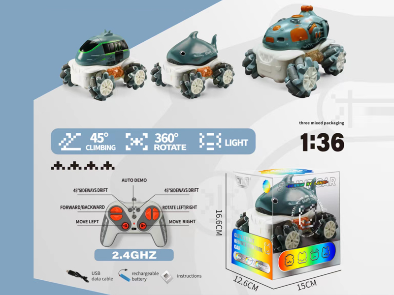 1:36 2.4G  9CH R/C Vinyl Cartoon Stunt Car With Light