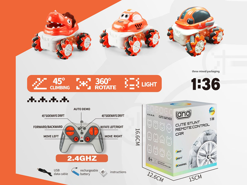 1:36 2.4G 9CH R/C Vinyl Cartoon Stunt Car With Light