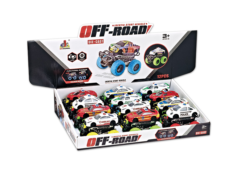 Alloy Friction Crash Big Wheel Police Car 12pcs