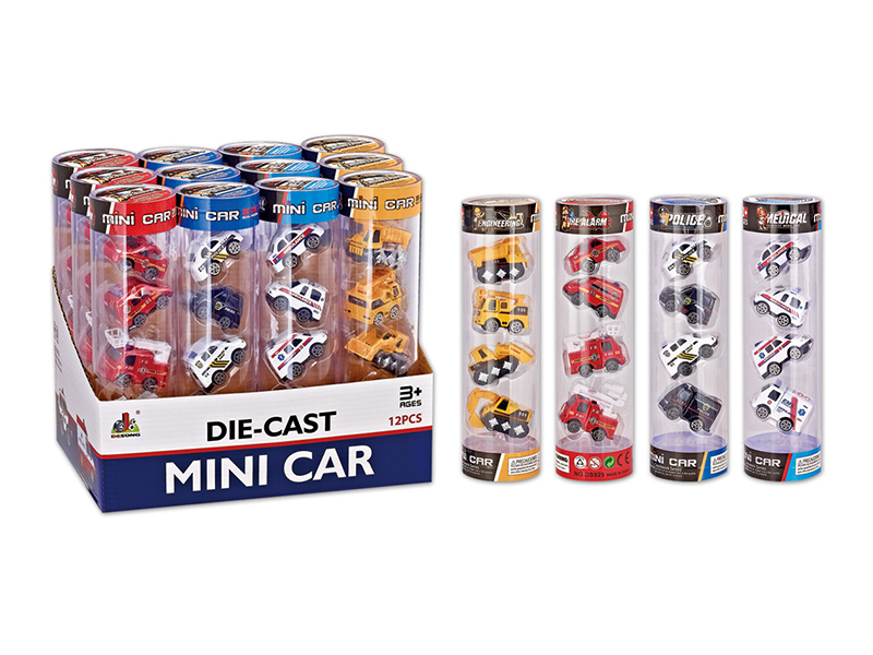4 Mini Alloy Cars 12 PVC Cylinder