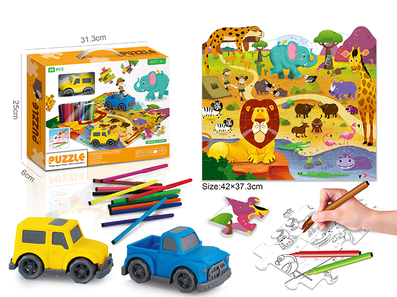 Painting Puzzle + 1 Car + 12 Colour Pens