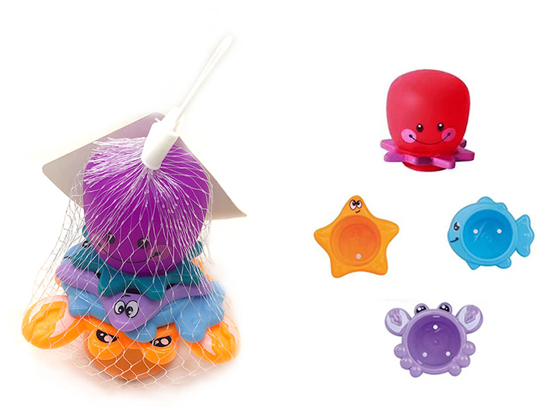 Stacked Cup Vinyl Octopus Baby Bathing Toys 4pcs